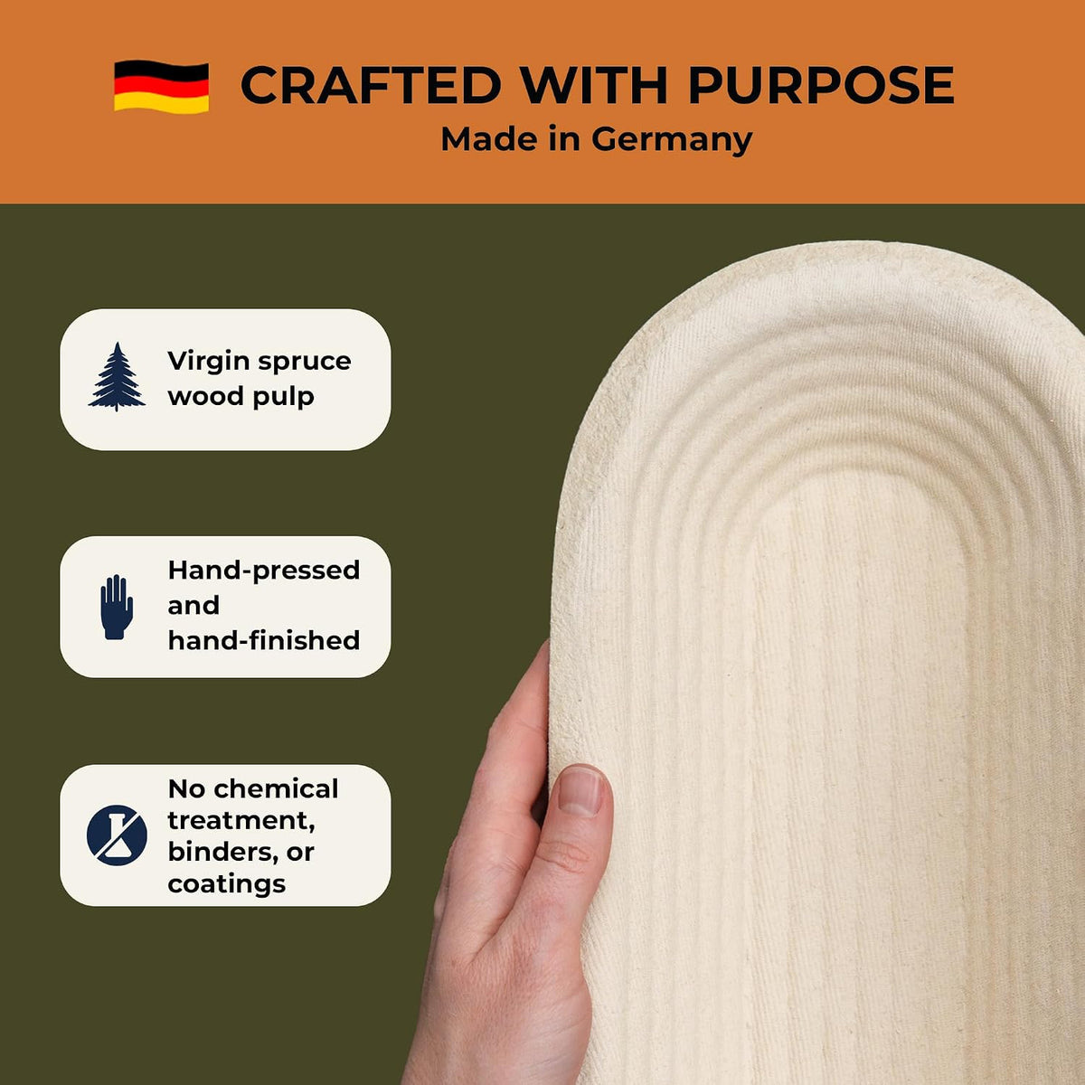 Bulka Sourdough Banneton Bread Proofing Basket 11.4" Oval Groove 750g
