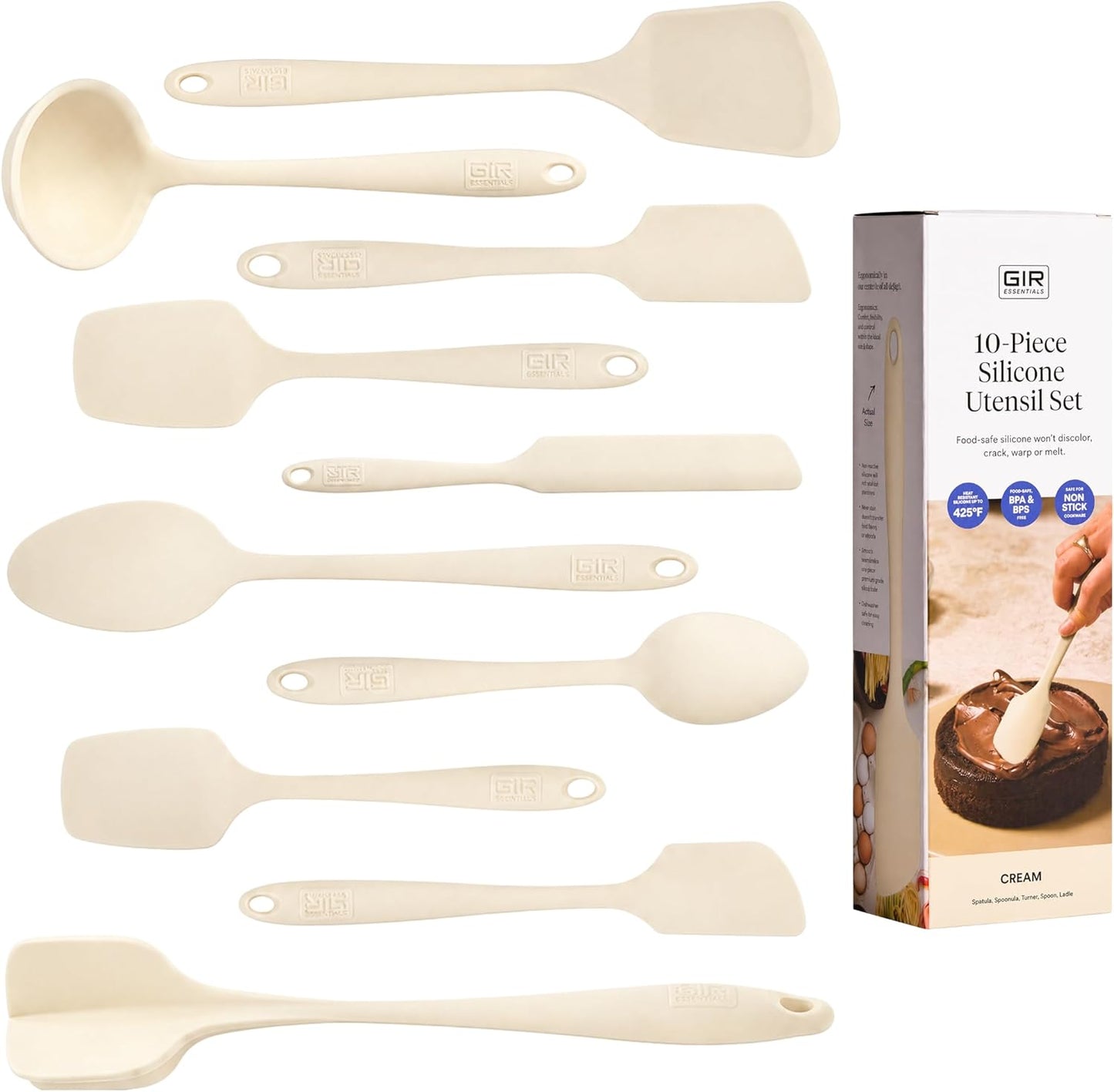 GIR 5-Piece Silicone Kitchen Utensils Set, Non-Toxic Cooking Utensils for Cooking and Baking, Heat Resistant, Food Grade, Dishwasher Safe Rubber Spatula, Ladle, Spoon - Charcoal