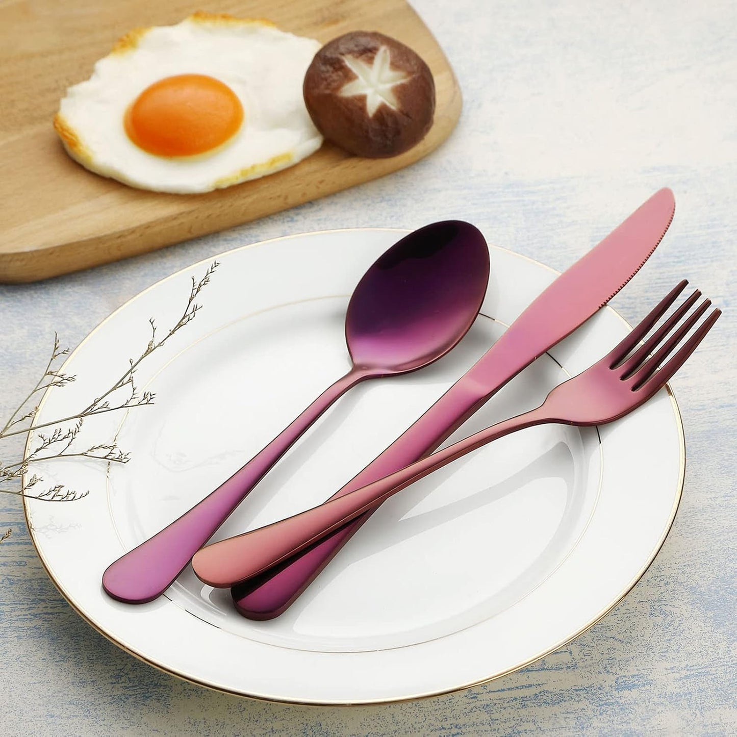 VANDBAO Camping Utensils Set, Portable Travel Utensils with Case for Fixing Tableware, Reusable Stainless Steel Stable Cutlery Set, Lunch Picnic Flatware Silverware (Rainbow Set)