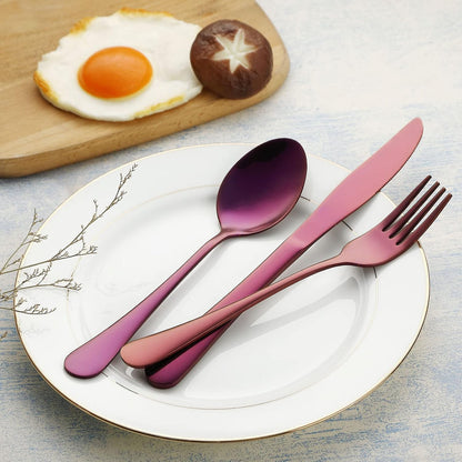 VANDBAO Camping Utensils Set, Portable Travel Utensils with Case for Fixing Tableware, Reusable Stainless Steel Stable Cutlery Set, Lunch Picnic Flatware Silverware (Rainbow Set)