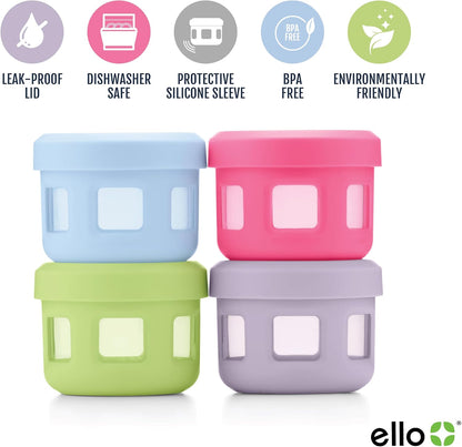 Ello Reusable Condiment Containers 4oz each with Screw-on Leak Proof Lid | Perfect for Salad Dressing Sauce Dips Lunchbox Picnic Travel Bento Box | BPA-Free | Dishwasher Safe