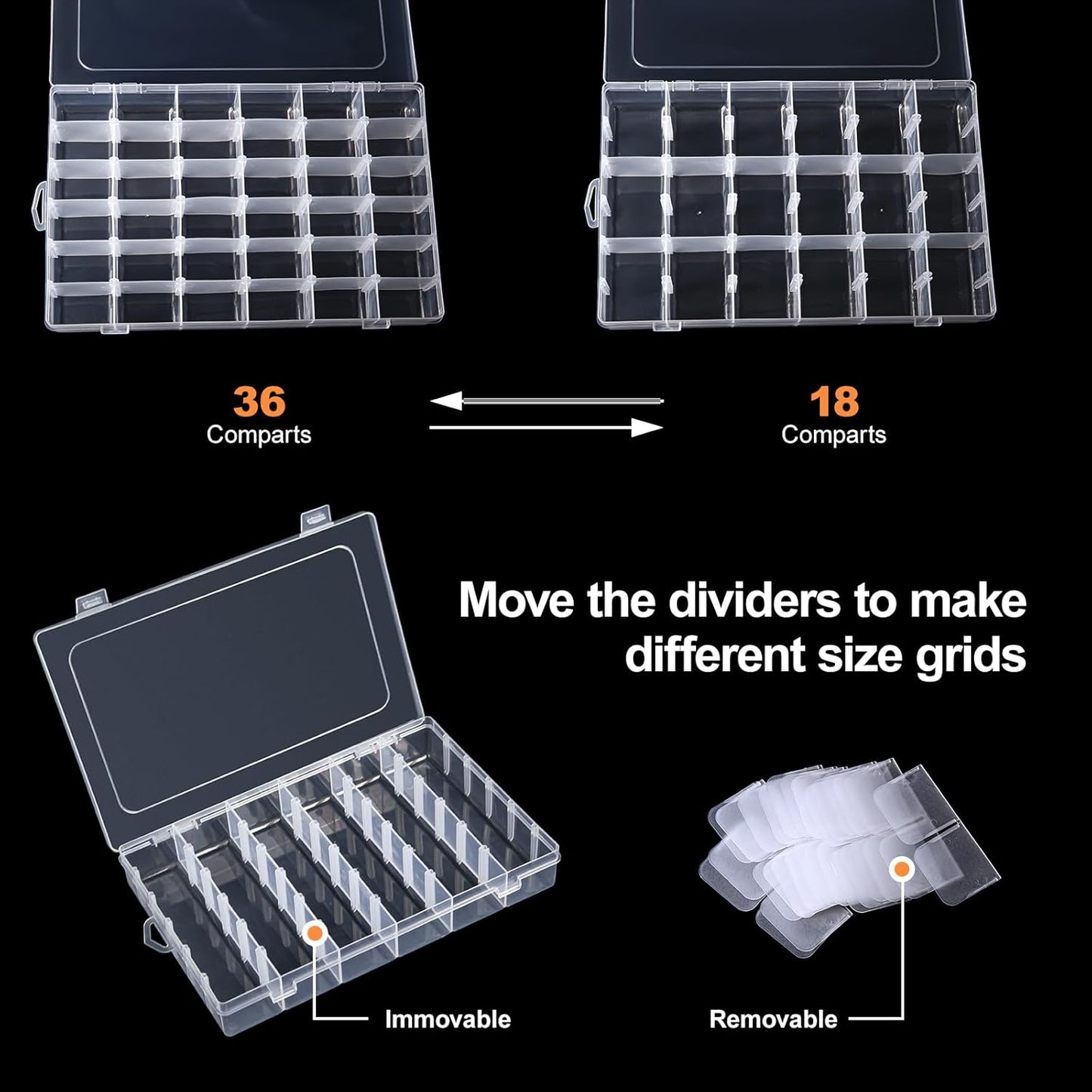Gospire 15 Large Grids Clear Plastic Jewelry Box Organizer Storage Container with Removable Dividers (15 Grids - Clear)