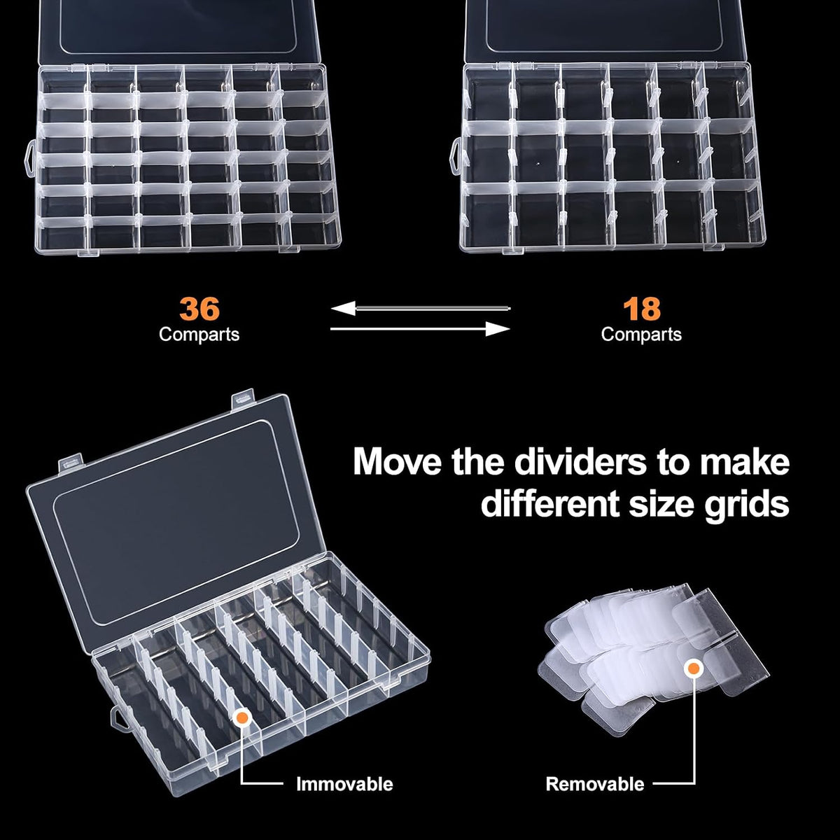 Gospire 15 Large Grids Clear Plastic Jewelry Box Organizer Storage Container with Removable Dividers (15 Grids - Clear)