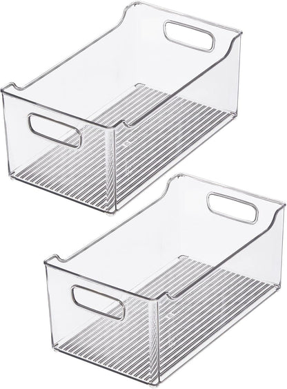 mDesign Modern Plastic Open Front Dip Storage Organizer Bin Basket with Built-In Handles for Kitchen Organizing, Fridge Shelf, Cubby, Cabinet, or Pantry Organization, Ligne Collection - 2 Pack - Clear
