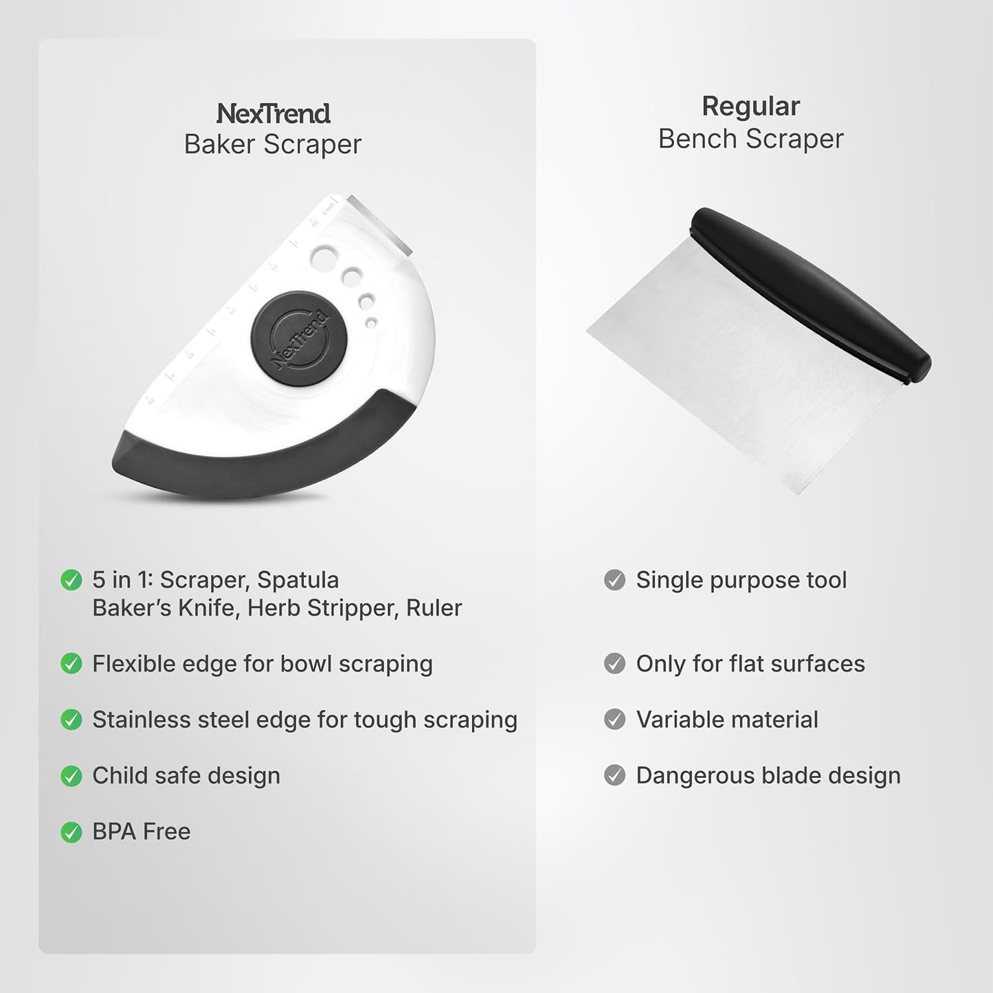 5-in-1 Dough Scraper & Flexible Bowl Scraper by Nextrend, Bread Scraper with Stainless Steel Edge, Ruler & Herb Stripper – BPA Free, Dishwasher Safe - Red