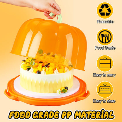 Zhehao 10 Inch Fall Cake Carrier Holds, Pumpkin Cake Stand with Lid and Handle, Halloween Autumn Harvest Plastic Transport Storage Container, Suitable for Transporting Pies, Cupcakes and More(White)