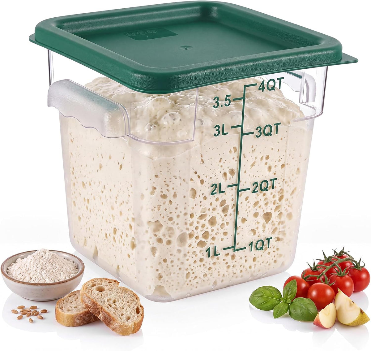 Ziliny 1 Pcs 4 Qt Clear Square Dough Proofing Container with Lid, Red