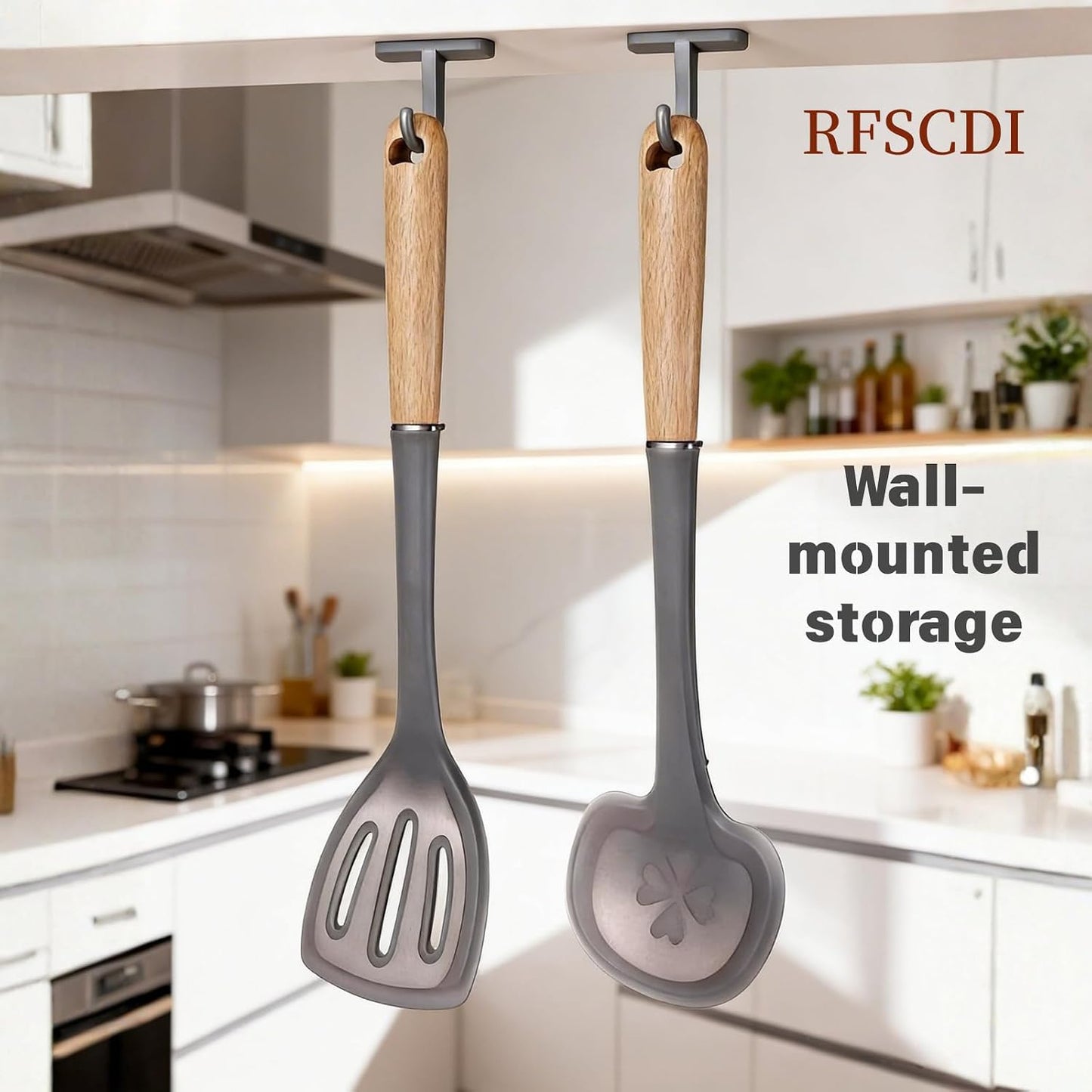 Exquisite Silicone Cooking Utensils Set - Non-Toxic, Heat-Resistant Kitchen Utensils Set with Food-Grade Silicone & Wood Handles - Includes Spatula & Spoon for Non-Stick Cookware, Black