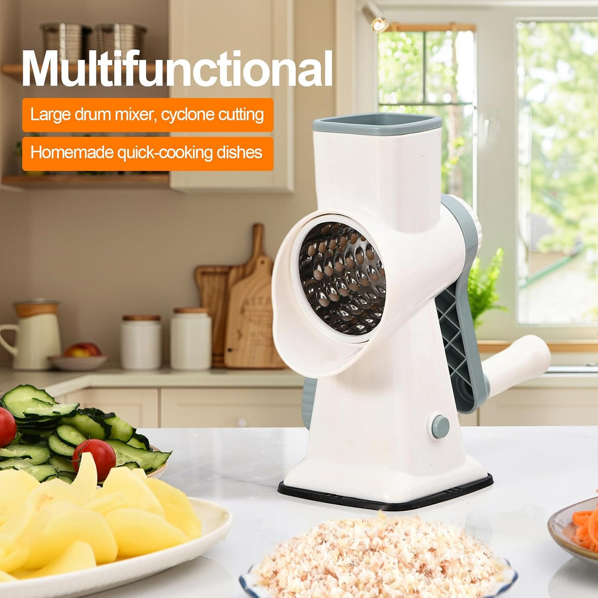 Rotary Cheese Grater Manual Hand Crank 3-in-1 Vegetable Shredde