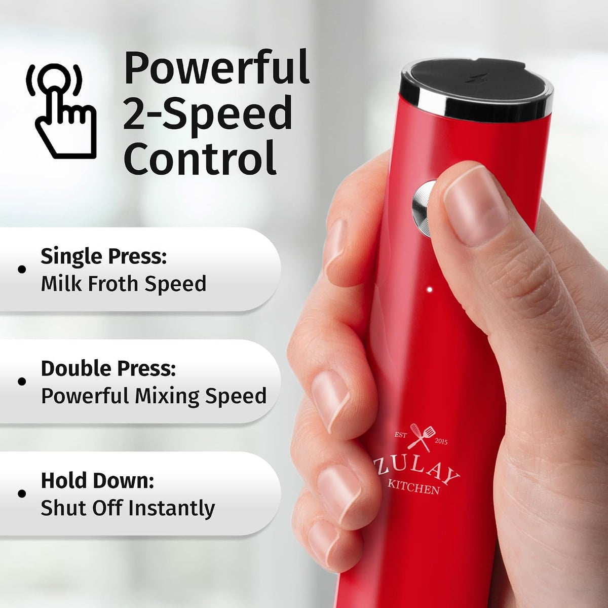 Zulay Kitchen Rechargeable Milk Frother Handheld - Frother Wand, Drink Mixer, Electric Whisk Frother, for Cappuccinos, Matcha & Protein Powder - Dynamic 3 Whisk, 3 Speed 500mAh Black - Colors C