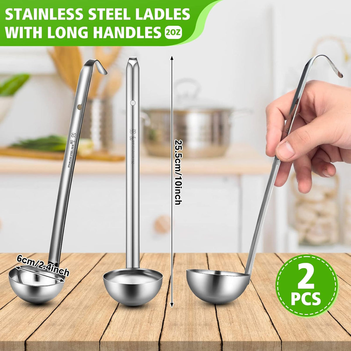 Potchen 10 Pcs Stainless Steel Soup Ladle Set, 1 oz