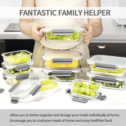Glass Food Storage Containers with Lids, [18 Piece] Glass Meal Prep Containers, Containers for Food Storage with Lids, BPA Free & Leak Proof (9 Lid & 9 Container)