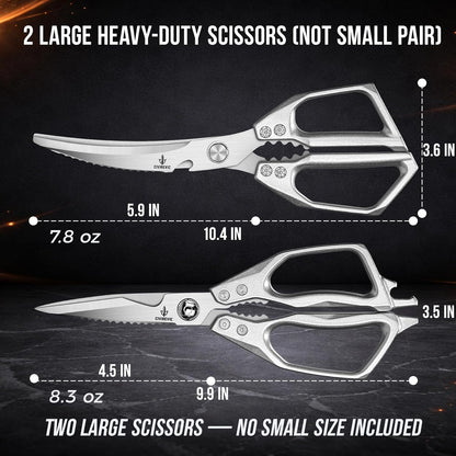 Heavy Duty Kitchen Shears for Bone Cutting, 2 Pack Ultra Sharp Poultry Scissors, Stainless Steel Kitchen Scissors for Chicken, Meat & Fish, Dishwasher Safe, Non-Slip Grip