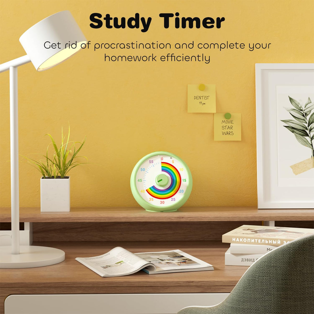 Visual Timer for Kids, 60-Minute Countdown for Classroom Office Kitchen, Desk Timer Kids Time Management Tools with Silent Operation, Pomodoro Timer Rainbow Pattern Purple