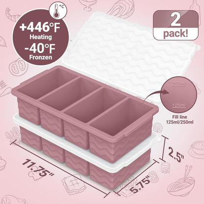 Doasuwish Silicone Freezer Molds for Soup with Lid – 1-Cup Soup Container Style Ice Cube Trays for Freezer, Meal Prep & Food Storage, Freeze 250mL/125mL Portions – 2 Pack