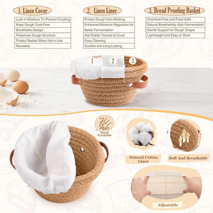 Sourdough Starter Kit, Sourdough Bread Baking Supplies, Sour Dough Starter Kits, Woven Bread Proofing Basket, Sourdough Kit Jar Sour Dough Bread Making Tools Kit Accessories, Gifts for Women Mom Wife