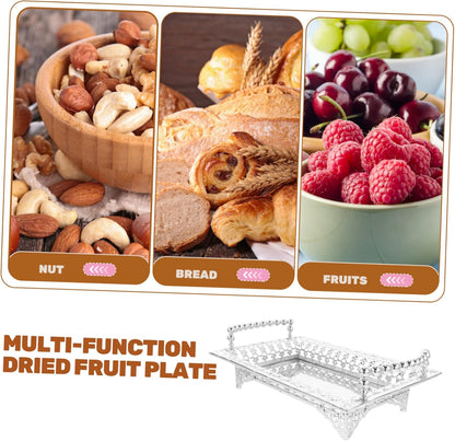 COLLBATH Nordic Style Fruit Plate with Handle 2Pc Metal Snack Serving Tray for Dried Fruits and Appetizers Elegant Gold Platter for Kitchen and Entertaining
