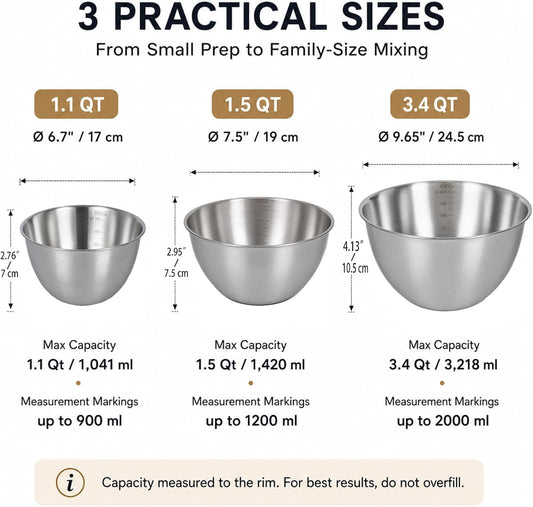 Stainless Steel Mixing Bowls Set, Meal Prep & Food Storage