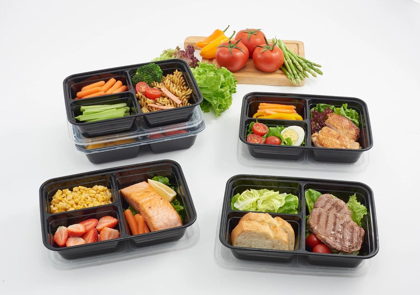 10 Piece 3 Compartment Meal Prep Food Storage Containers, Black