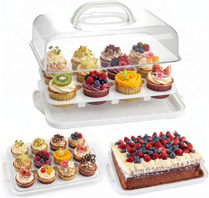 VGOODALL Cake Carrier with Lid and Handle, 12 Capacity Cupcake Carrier, 2-in-1 Rectangular Cupcake Holder for Pies Muffin Pizza Nuts Fruit, Dessert Storage Containers for Parties, Picnics, Baking