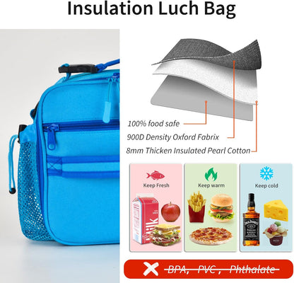 Cerbonny Kids Lunch Box, Insulated Lunch Bag for Girls and Boys, Durable Polyester with PEVA Lining, Adjustable Shoulder Strap, 10.8"L x 4"W x 8.8"H, 5 Pockets