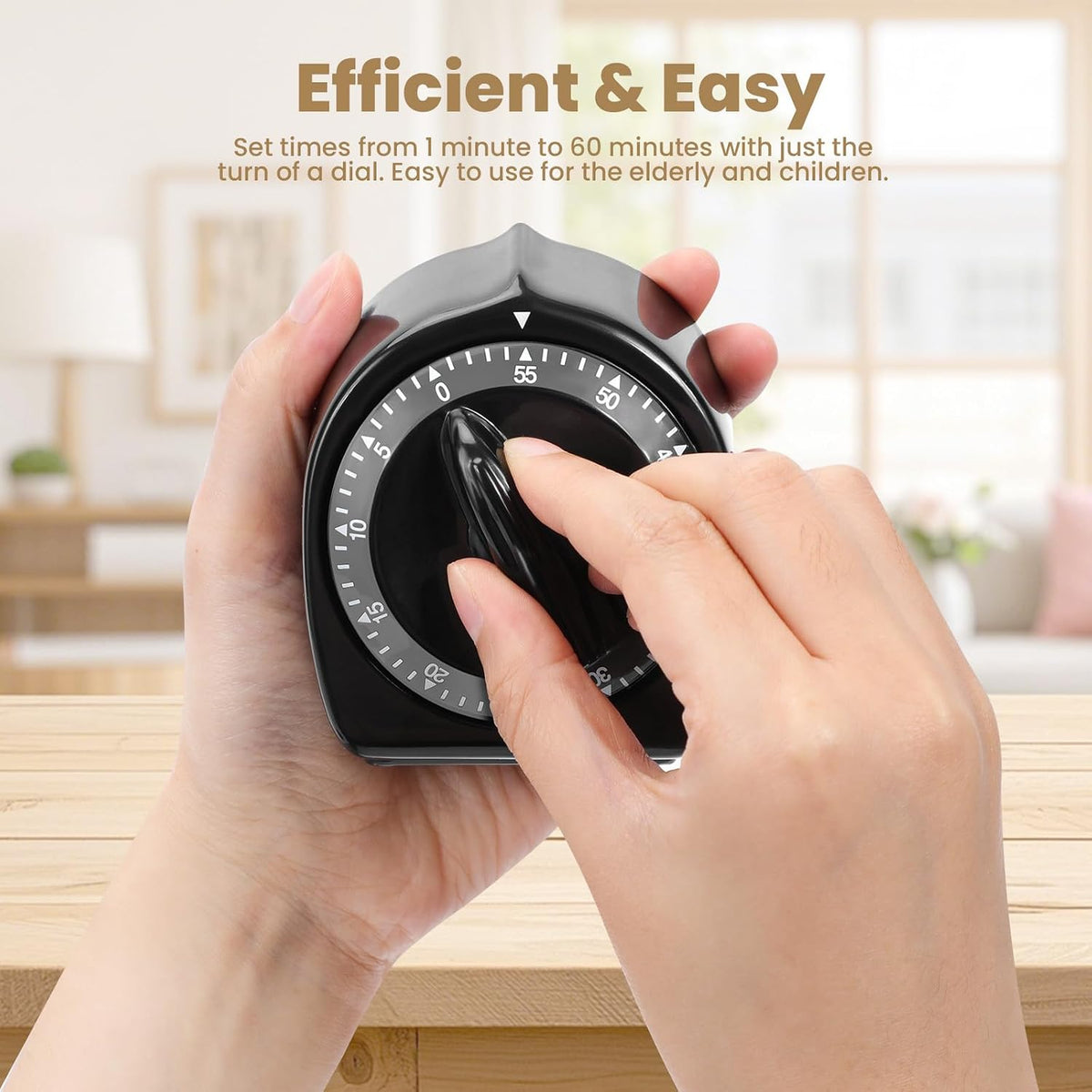 Kitchen Timers for Cooking, 60 Minute Wind Up - Chef Cooking Timer with Loud Alarm,100% Mechanical Desk Timer -No Batteries Required - Manual Countdown timers for Home, Study and Cooking (Black)