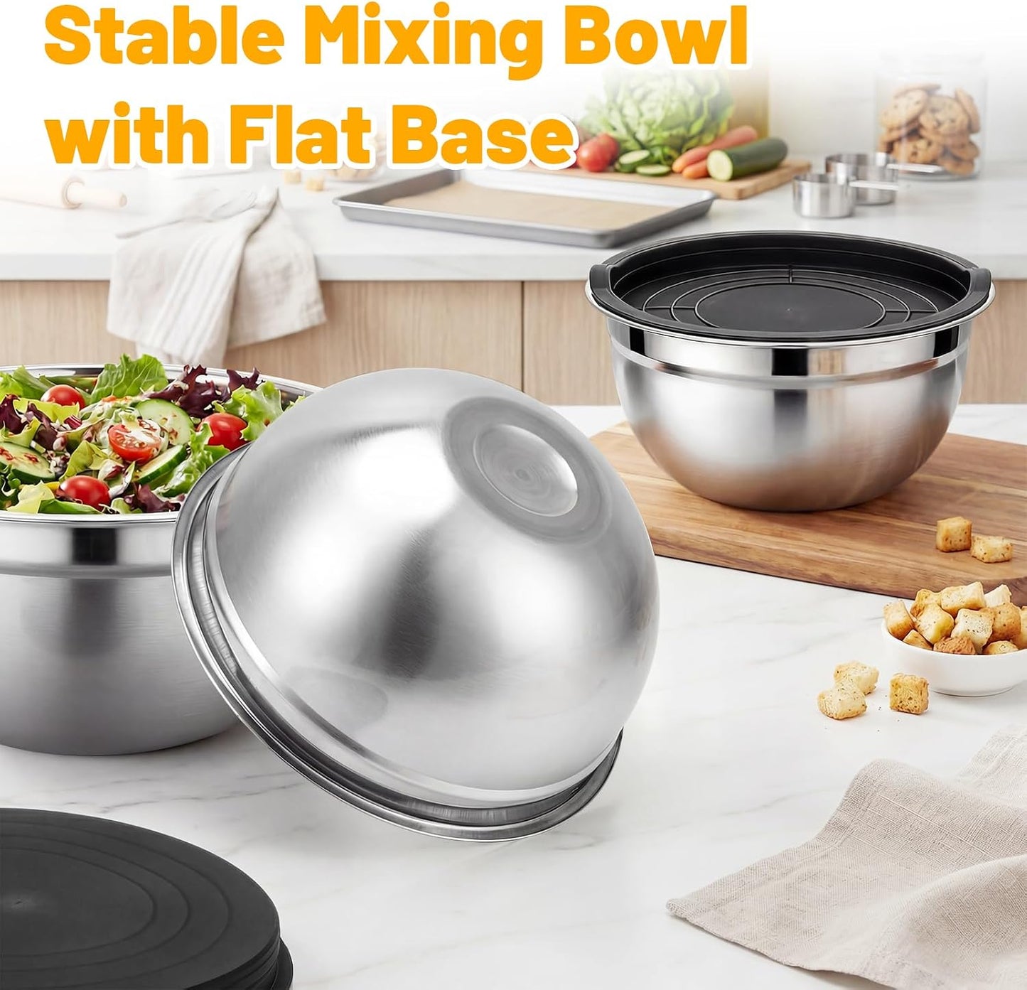 Beasea Stainless Steel Mixing Bowls, 5 Pack 1.5 QT Stackable Nesting Mixing Bowls with Airtight Lids, Metal Bowl with Lid for Baking, Meal Prepping, Salad, Serving, Food Storing