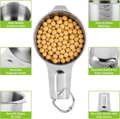 Stainless Steel Measuring Cups Set of 7, Stackable Measure Cups Kitchen Gadgets for Cooking Baking Supplies Tools, Nesting Metal Cup Spoons Easy to Read Markings for Dry & Liquid Measurements Baker