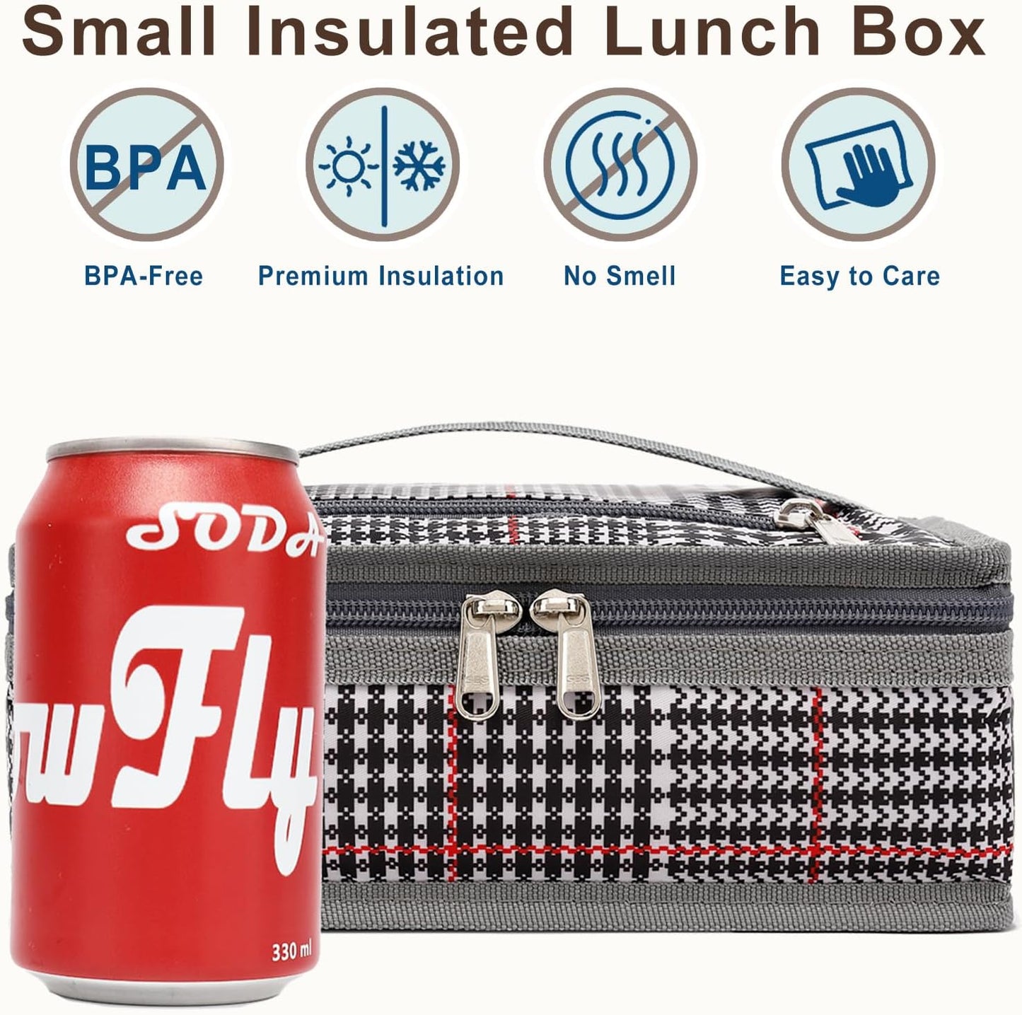 FlowFly Small Insulated Lunch box Portable Soft Bag Mini Cooler Thermal Meal Tote Kit with Handle for Work & School, Black