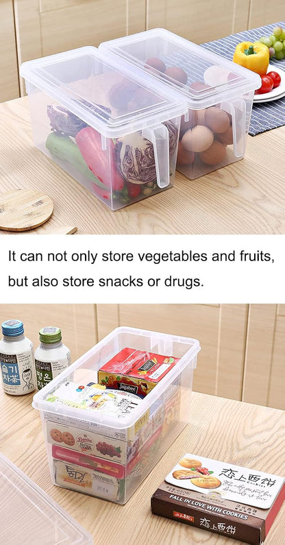 Sooyee Fridge Organizer, 4 Pack Refrigerator Organizer Bins, Clear with Handle & Lid, Fruit Containers for Fridge, Fridge Storage to Keep Fresh for Food, Vegetables, 5L