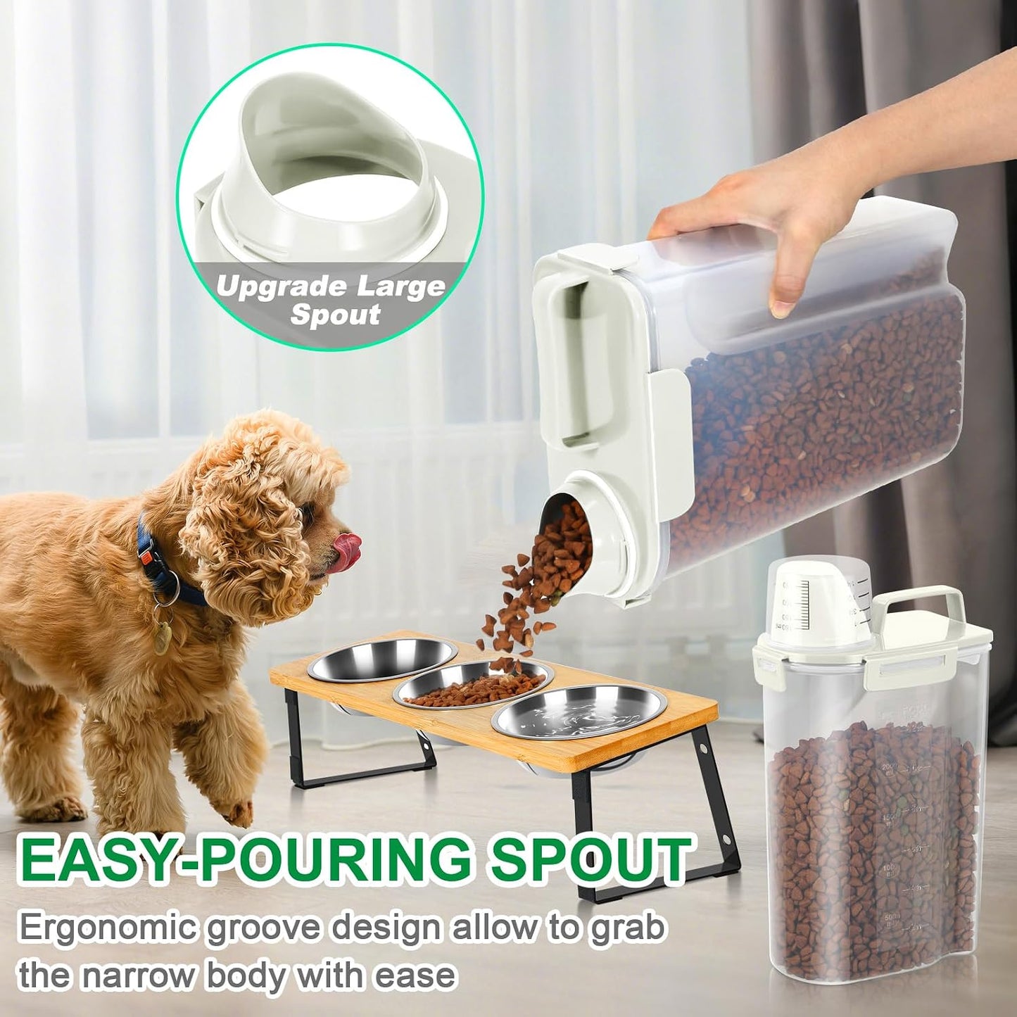 TBMax Pet Food Storage Containers 2 Pack 8-10 Lbs Airtight Dog Food Container Dispenser with Large Spout & Portable Handle, Travel Dog Treat Cat Food Storage Bin Bird Seed Container