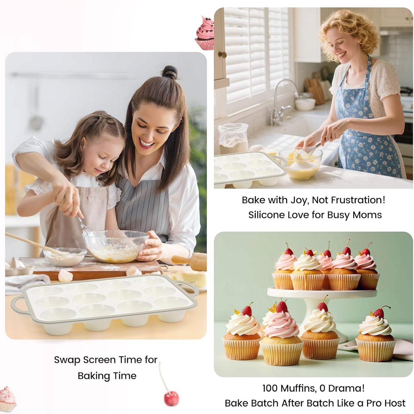 Silicone Muffin Pans for Baking 2 Pack, 2.6 Inch with Metal Reinforced Frame, Regular Size Nonstick Cupcake Pan 12 Cups for Baking Homemade Muffins, Dishwasher Safe BPA Free-Blue