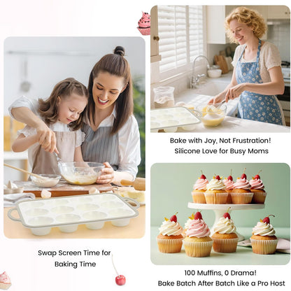 Silicone Muffin Pans for Baking 2 Pack, 2.6 Inch with Metal Reinforced Frame, Regular Size Nonstick Cupcake Pan 12 Cups for Baking Homemade Muffins, Dishwasher Safe BPA Free-Blue