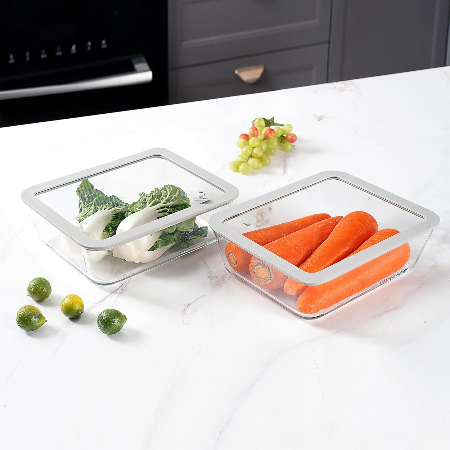 Glass Food Containers with Glass Lid, Microwave Safe Food Storage Container Set, 4 Pack of 35oz, Large Size Airtight Storage Set with Leak Proof Lids, Meal Prep Containers