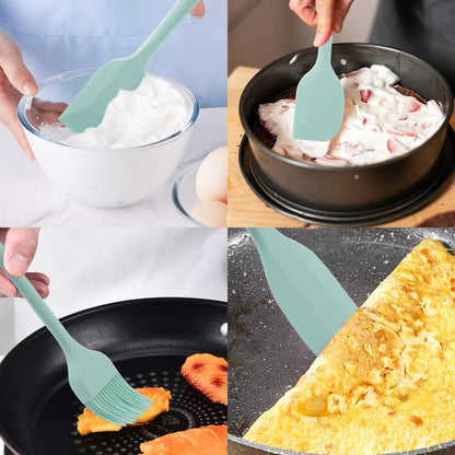 Silicone Spatulas Set, Rubber Spoon Spatula Heat Resistant Spoonula One Piece Design Seamless Spatula Non-Stick Scrapers Baking Mixing Tool (Dark Blue)