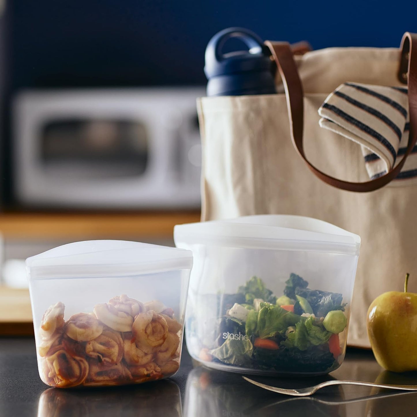 Stasher Silicone Reusable Food Storage Bags, 2-Pack Bowls, Reusable Freezer Bags, Microwave, Dishwasher, Oven Safe, Sous Vide, Lunch Containers, Eco Friendly, Food-safe Silicone Snack Bag, Clear | Reusable Food Bags