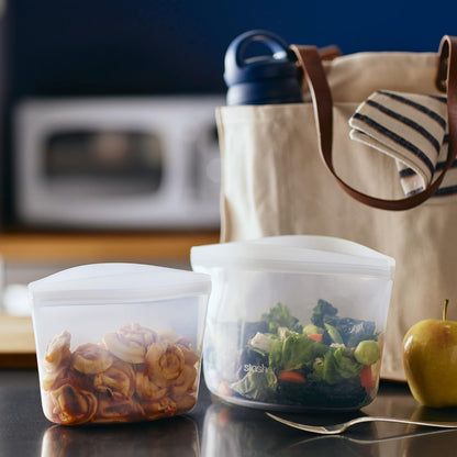 Stasher Silicone Reusable Food Storage Bags, 2-Pack Bowls, Reusable Freezer Bags, Microwave, Dishwasher, Oven Safe, Sous Vide, Lunch Containers, Eco Friendly, Food-safe Silicone Snack Bag, Clear | Reusable Food Bags