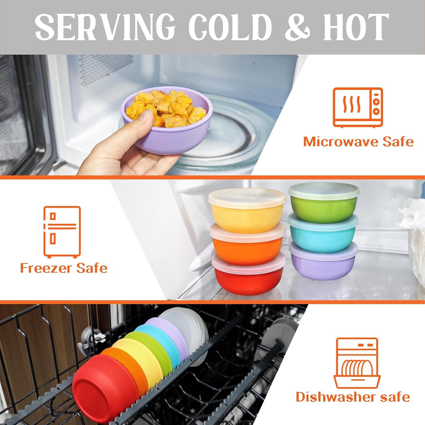 Webake 3" Silicone Pinch Bowls for Cooking Prep, 2oz Small Dipping Bowls Sauce Condiment Containers with Lids, BPA Free Set of 8