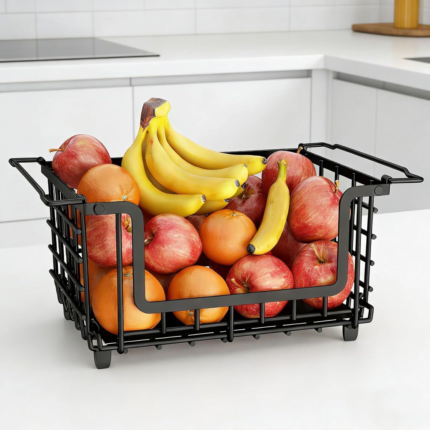 2 Pack Stackable Metal Wire Vegetable Fruit Basket for Kitchen Counter Cabinet, Pantry Organizers and Storage Basket, Food Can Snack Onion Potato Bread Storage Shelf Freezer Organizer Bins Containers
