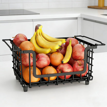 2 Pack Stackable Metal Wire Vegetable Fruit Basket for Kitchen Counter Cabinet, Pantry Organizers and Storage Basket, Food Can Snack Onion Potato Bread Storage Shelf Freezer Organizer Bins Containers