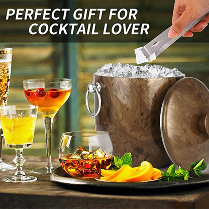 Ice Bucket with Lid, Scoop, Tongs and Strainer - Well Made Insulated Stainless Steel Keep Ice Frozen Longer - Ideal for Cocktail Bar, Parties, Chilling Wine, Champagne - 3 Liter (Stainless Steel)