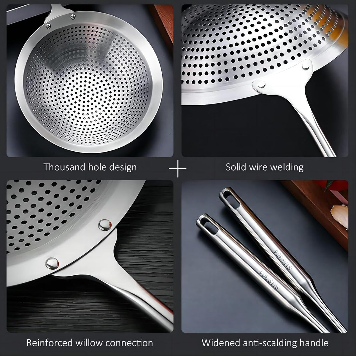 GREATLINK Large Professional Skimmer Slotted Spoon,304 Stainless Steel Slotted Spoon With Extra Large Bowl & Comfortable Handle,Durable Food Grade Strainer Spoon, Draining Frying For Kitchen Cooking
