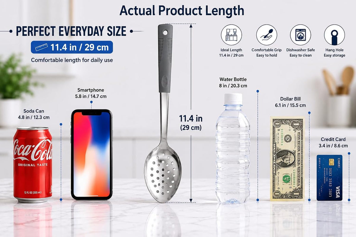 2-Piece Serving Spoons, 11-Inch, Solid & Slotted, Platinum Silicone