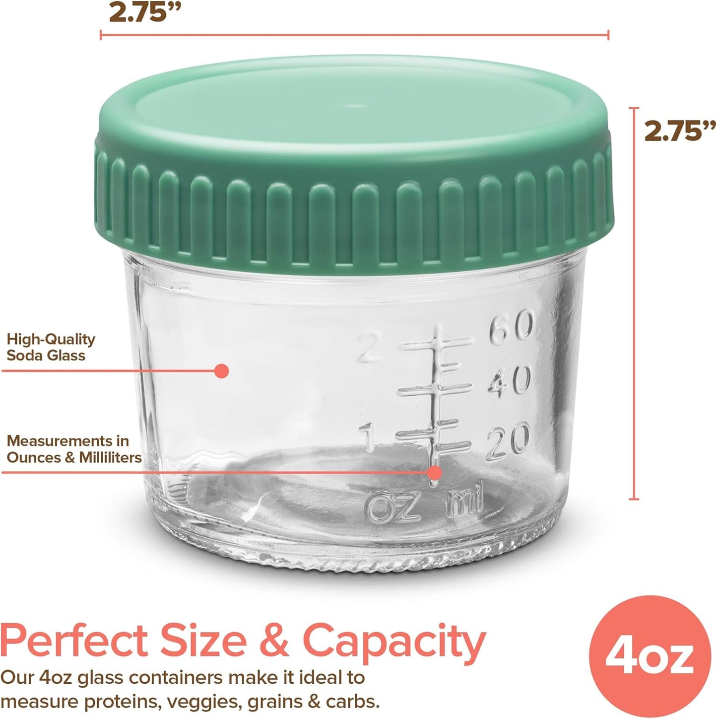 Glass Portion Control Bariatric Containers (3 Pack), 1 Cup Food Containers with Two 4 oz Compartments, 4oz Food Storage Containers for meal prep, Microwave Safe Glass Portion Containers with Lids