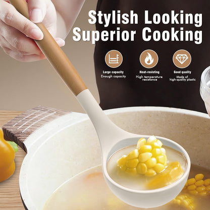 Silicone Cooking Utensils Set - AVGPD Silicone Kitchen Utensils for Cooking Wooden Handles, 446°F Heat Resistant Kitchen Utensil Spatula Sets, Gadgets for Non-Stick Cookware BPA FREE (Black)