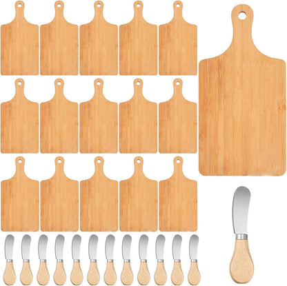 24 Pcs Bamboo Cutting Board Set with 24 Pcs Cheese Knives, 11" x 5" Individual Charcuterie Boards, Blank Laser Engraving Boards & Butter Knives Bulk Set, Perfect for Kitchen, Gifts, Home Decor