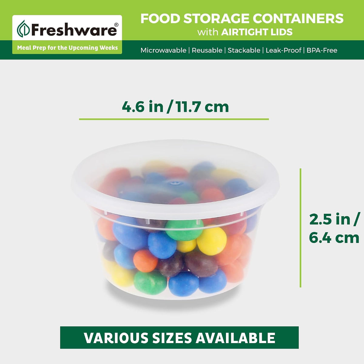Freshware Food Storage Containers with Lids [60 Pack 8, 16, 32 oz, 20 sets each size] Plastic Deli Containers, Meal Prep Containers, Microwave and Freezer Safe, Stackable, Leakproof, BPA Free, Clear