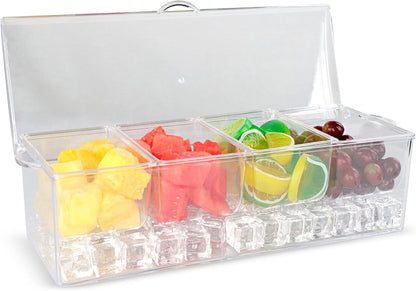 7Penn Condiment Tray with Ice Chamber, 4 Condiment Containers, Lid - Bar Garnish Tray Chilled Condiment Server Caddy