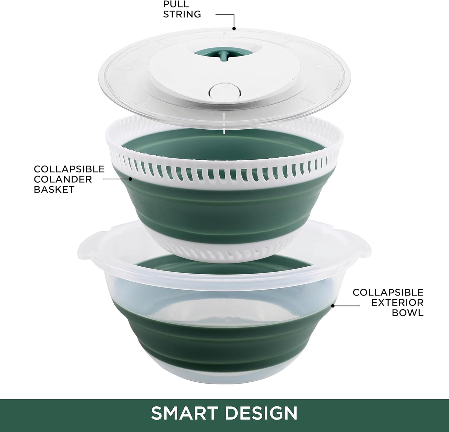 COOK WITH COLOR Collapsible Salad Spinner - 4 QT Space Saving Lettuce Dryer with Folding Collapsible Colander Great for Washing and Drying Fruit and Vegetables (Grey)