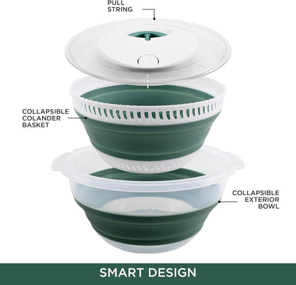 COOK WITH COLOR Collapsible Salad Spinner - 4 QT Space Saving Lettuce Dryer with Folding Collapsible Colander Great for Washing and Drying Fruit and Vegetables (Grey)